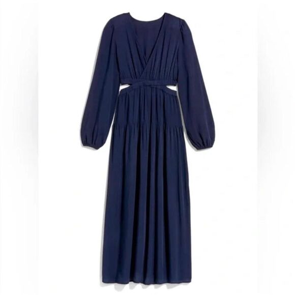 Old Navy Petite Blue Waist-Defined Crepe Side-Cutout Maxi Dress - Picture 7 of 7